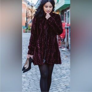 Free People Burgundy Velvet Coat